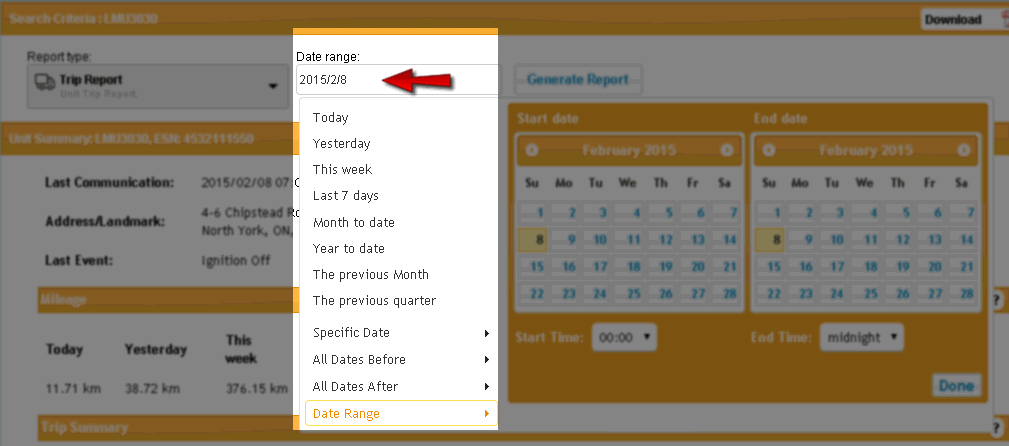 Date range highlight