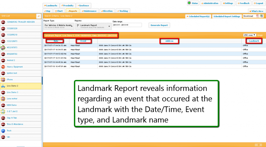 Landmark Report | GPS Tracking Manual